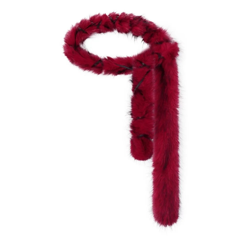 Y2K Faux Fur Sash Belt – Adjustable Hip-Hop Waistband Faux Fur Sash Belt PLUSH Style C