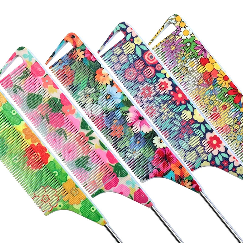 Anti-Static Floral Tail Comb – 5 Patterns | Salon & Home Hair Styling Comb PLUSH
