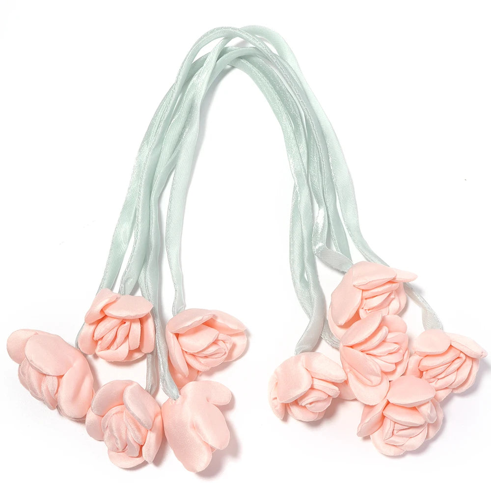 5pcs Satin Ribbon Rose Flower Strings – DIY Hair & Craft Decor Ribbon Flower Trim PLUSH orange pink