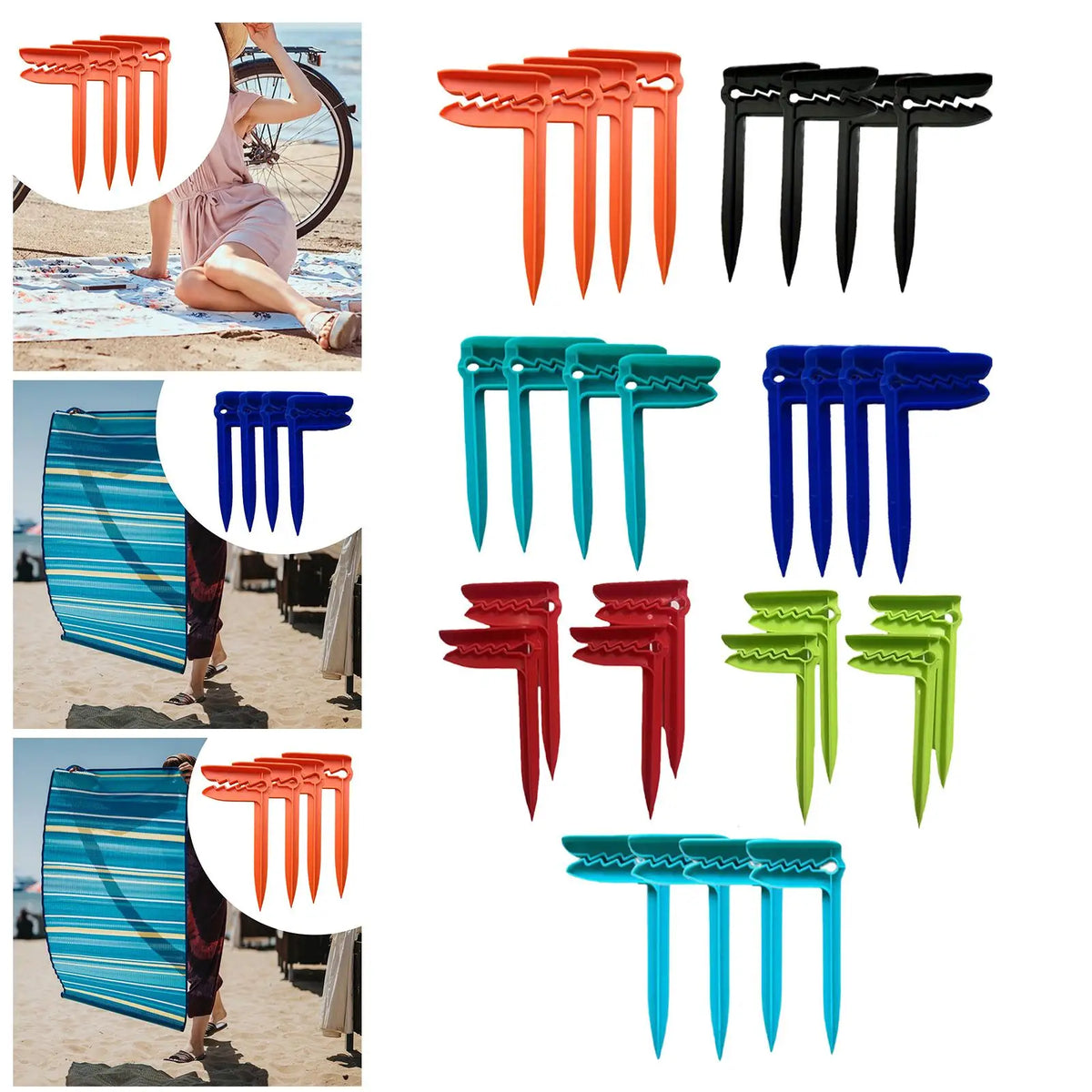 Windproof Beach Towel Anchor Stakes & Sand Clips – 4pcs Beach Towel Clips PLUSH