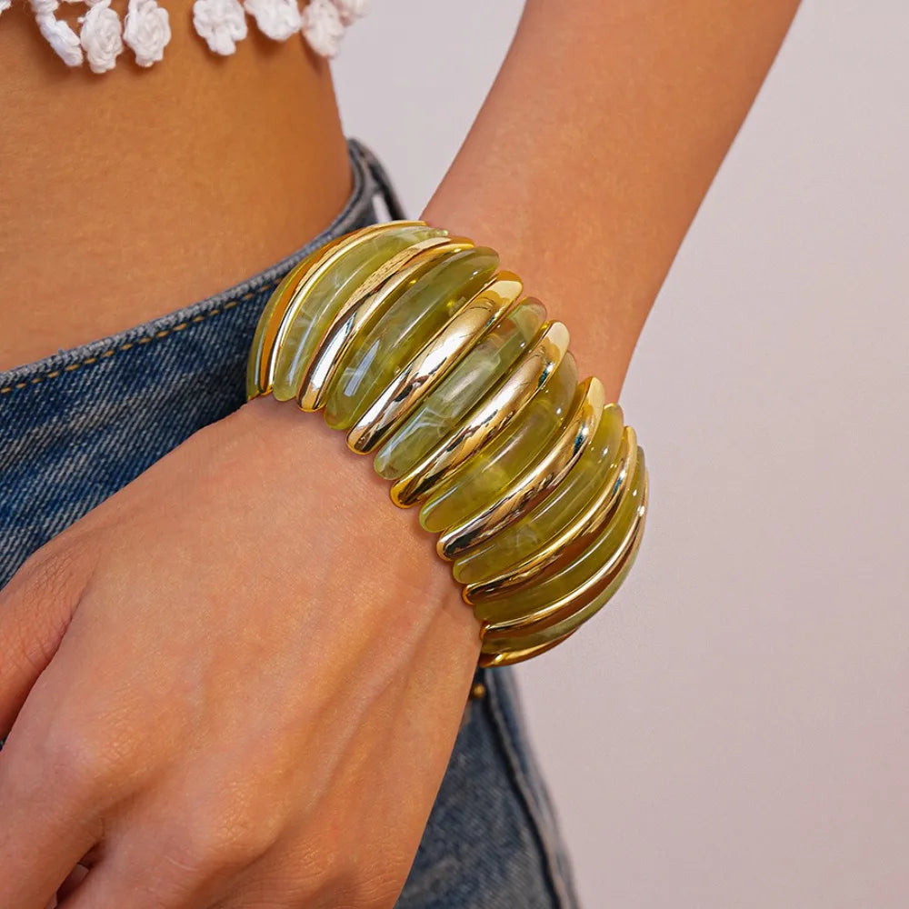 Bohemian Geometric Wide Chunky Acrylic Bangle for Women Chunky Bangle Bracelet PLUSH Green