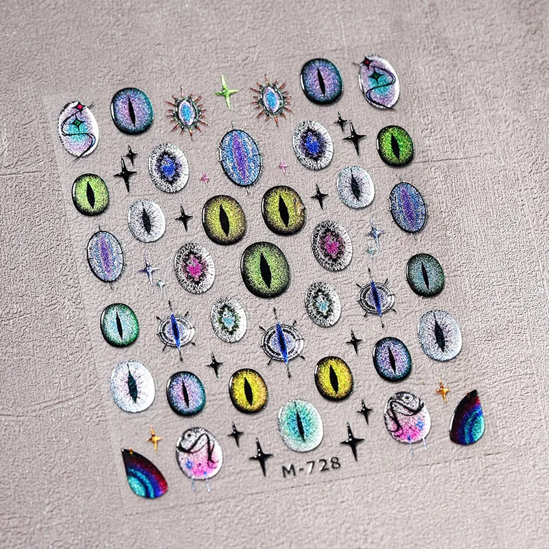 Cat's Eye Dragon Snake Eye Nail Stickers Punk Y2K Decals Nail Art Stickers PLUSH 1 Sheet B