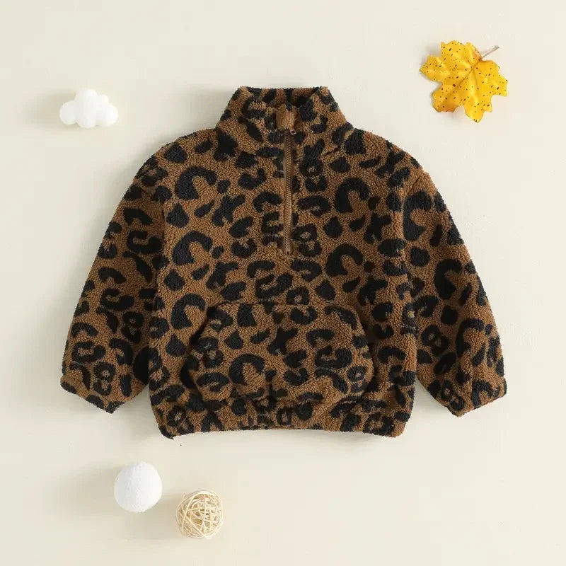 Toddler Fuzzy Leopard Print Quarter-Zip Sweatshirt 6M–4T Toddler Sweatshirt PLUSH