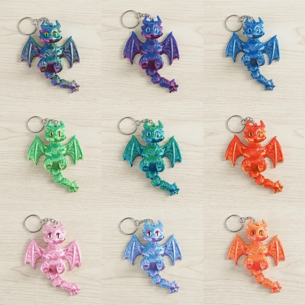 3D Printed Dragon Keychain – Articulated Gradient Keyring Novelty Keychain PLUSH