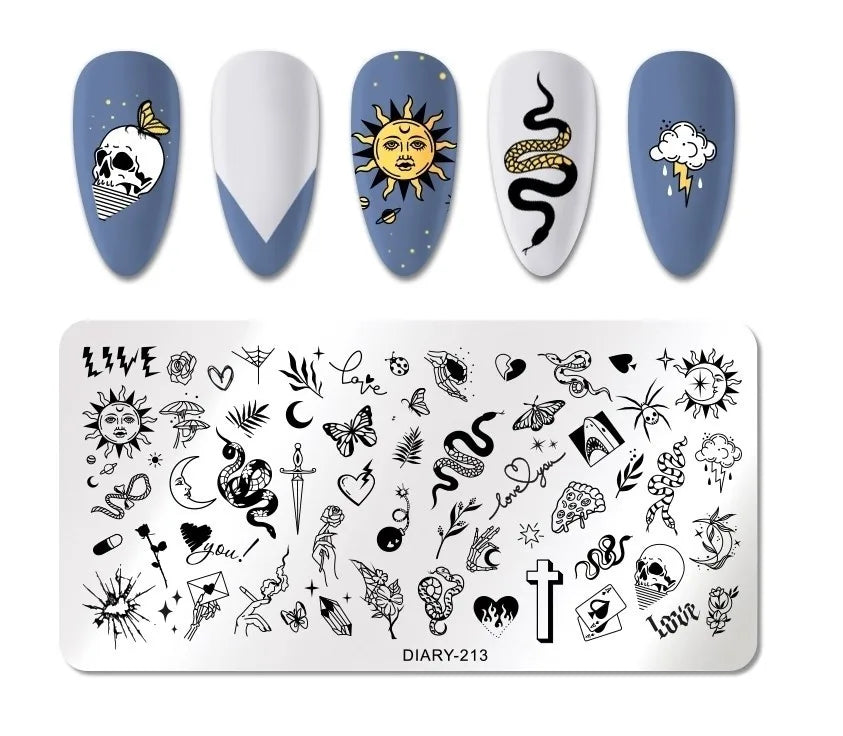 Nail Stamping Plates – Marble Leaves & Animals Stencils Nail Stamping Plate PLUSH DIARY-213