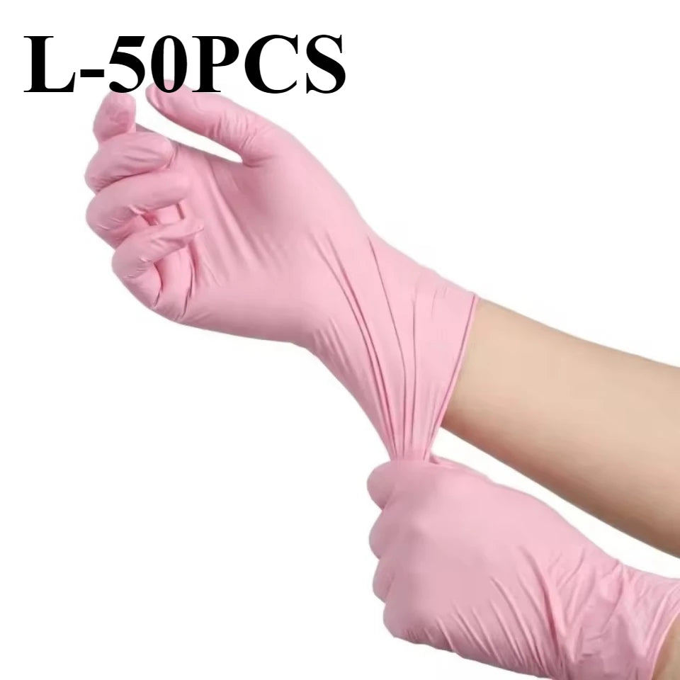 Light Pink Nitrile Gloves 50/100pcs – Powder Free Disposable Disposable Nitrile Gloves PLUSH L-50PCS