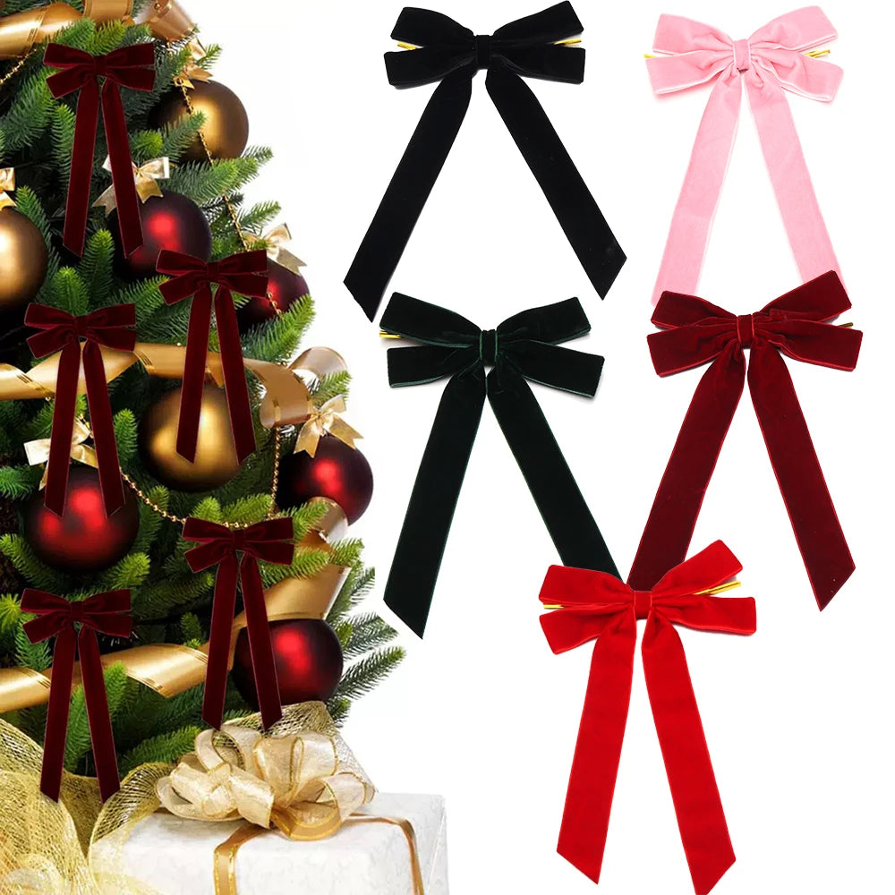 2pcs Velvet Bow with Twist Tie – Christmas & Party Décor Decorative Bow PLUSH