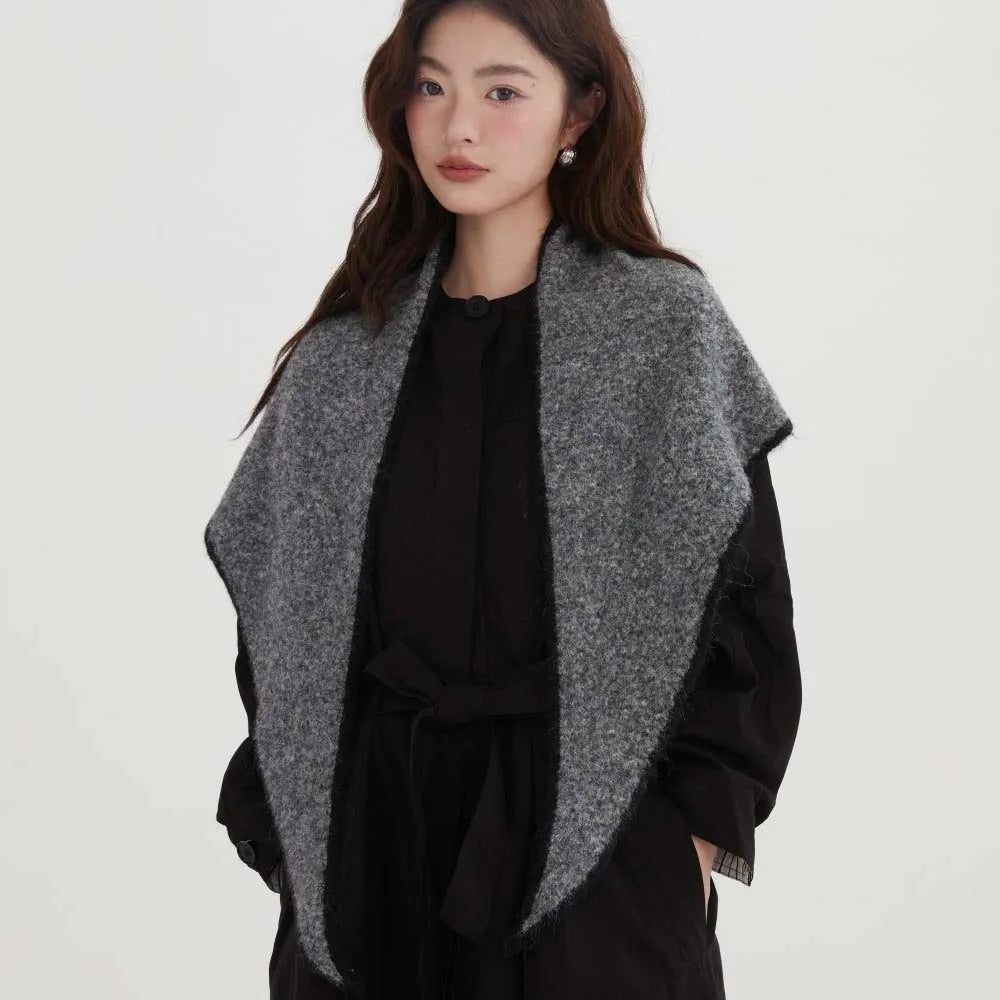 Women's Triangle Shawl Scarf – Soft Knit Wool Blend Cape Triangle Shawl Scarf PLUSH