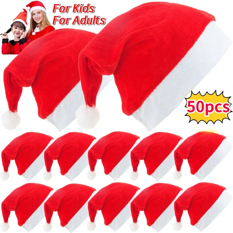 Santa Claus Christmas Hats Adults & Kids – Non-Woven Cap Christmas Party Hat PLUSH