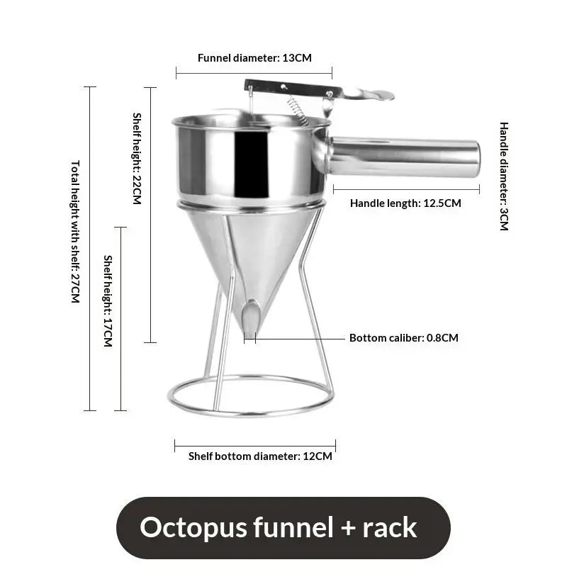 1200ml Stainless Steel Batter Dispenser with Rack & Nozzles Batter Funnel Dispenser PLUSH steel funnel