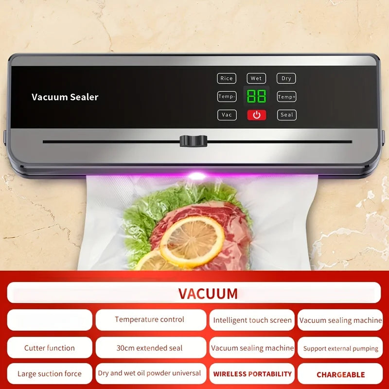 Portable Wireless Vacuum Food Sealer – Auto Mode & Digital Display Vacuum Food Sealer PLUSH