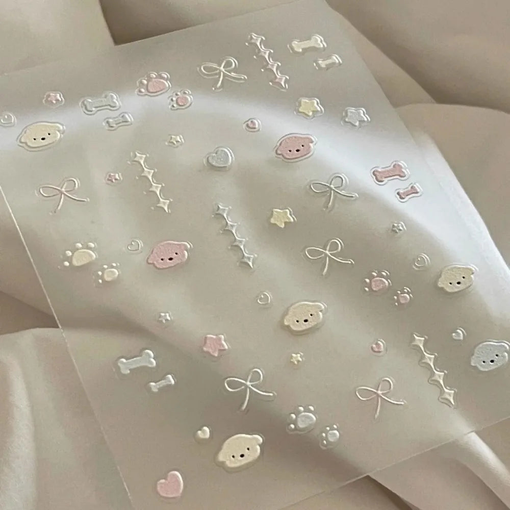 Puppy 3D Embossed Nail Stickers – Cute DIY Cartoon Decals Nail Art Stickers PLUSH