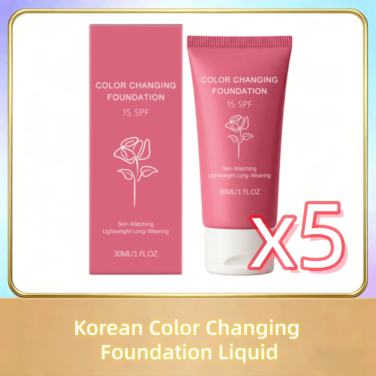 Korean Color Changing Foundation – SPF 15 Skin Tone Adapt Base Liquid Foundation PLUSH 30g Boxed x5pcs