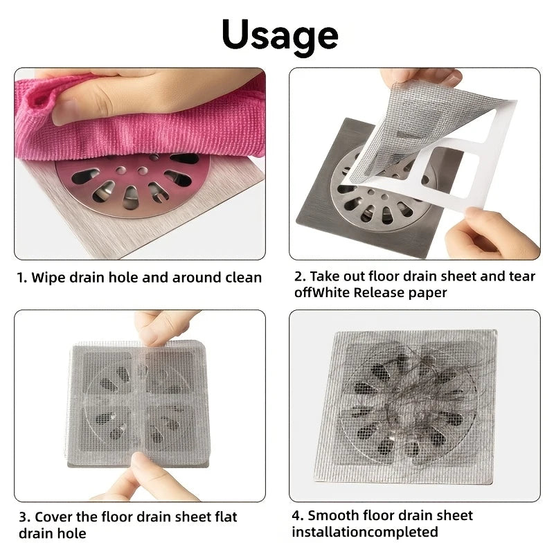 10pcs Disposable Shower Drain Hair Catcher Mesh Strainer Filter Drain Hair Catcher PLUSH