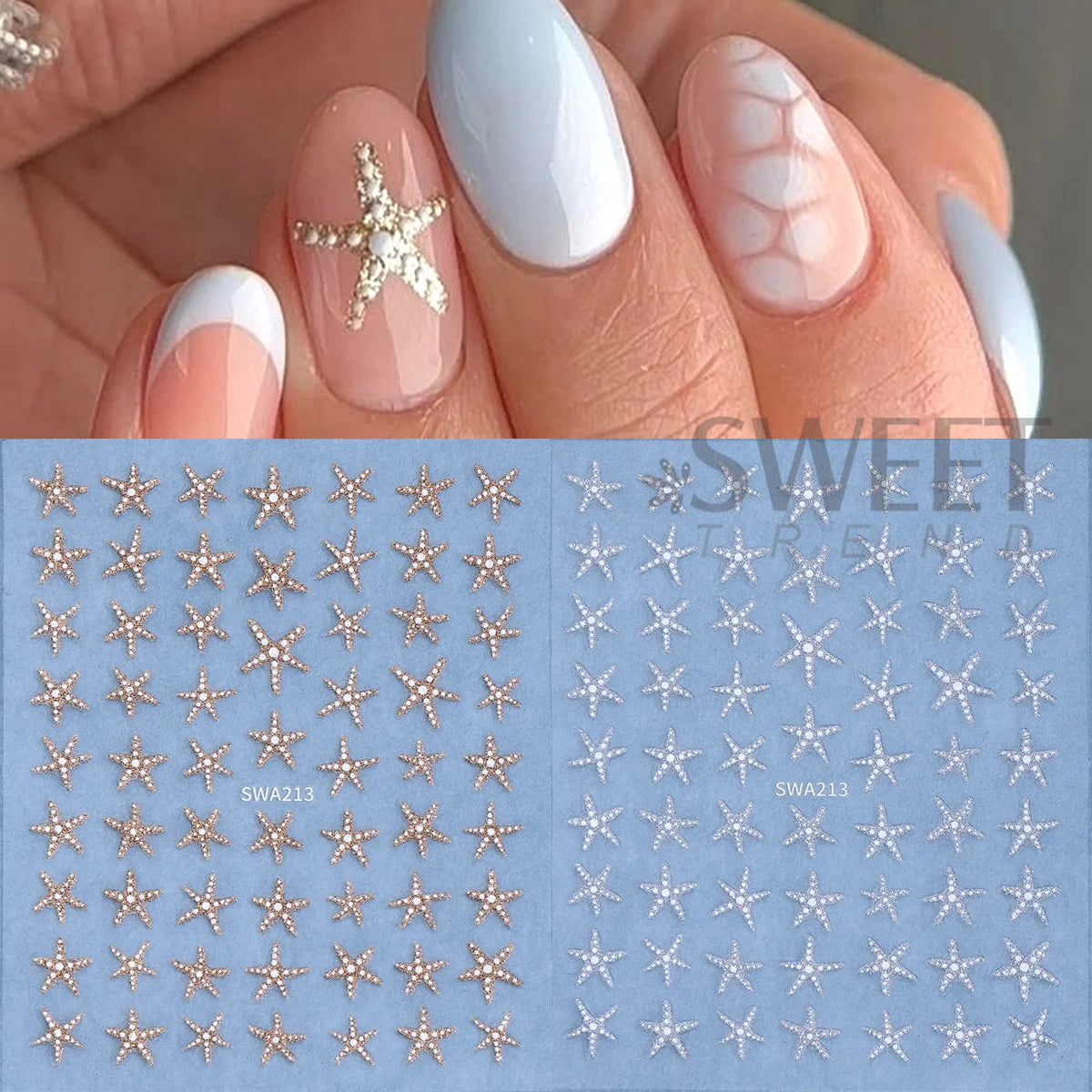 4pcs Marine Life Nail Stickers Gold Silver Glitter Starfish Nail Art Stickers PLUSH