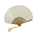 Shell-Shaped Folding Hand Fan – Bamboo Frame & Tassel Folding Hand Fan PLUSH Beige