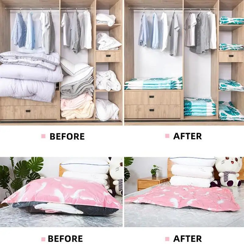 Reusable Vacuum Compression Bags with Pump | Clothes Storage Vacuum Storage Bags PLUSH