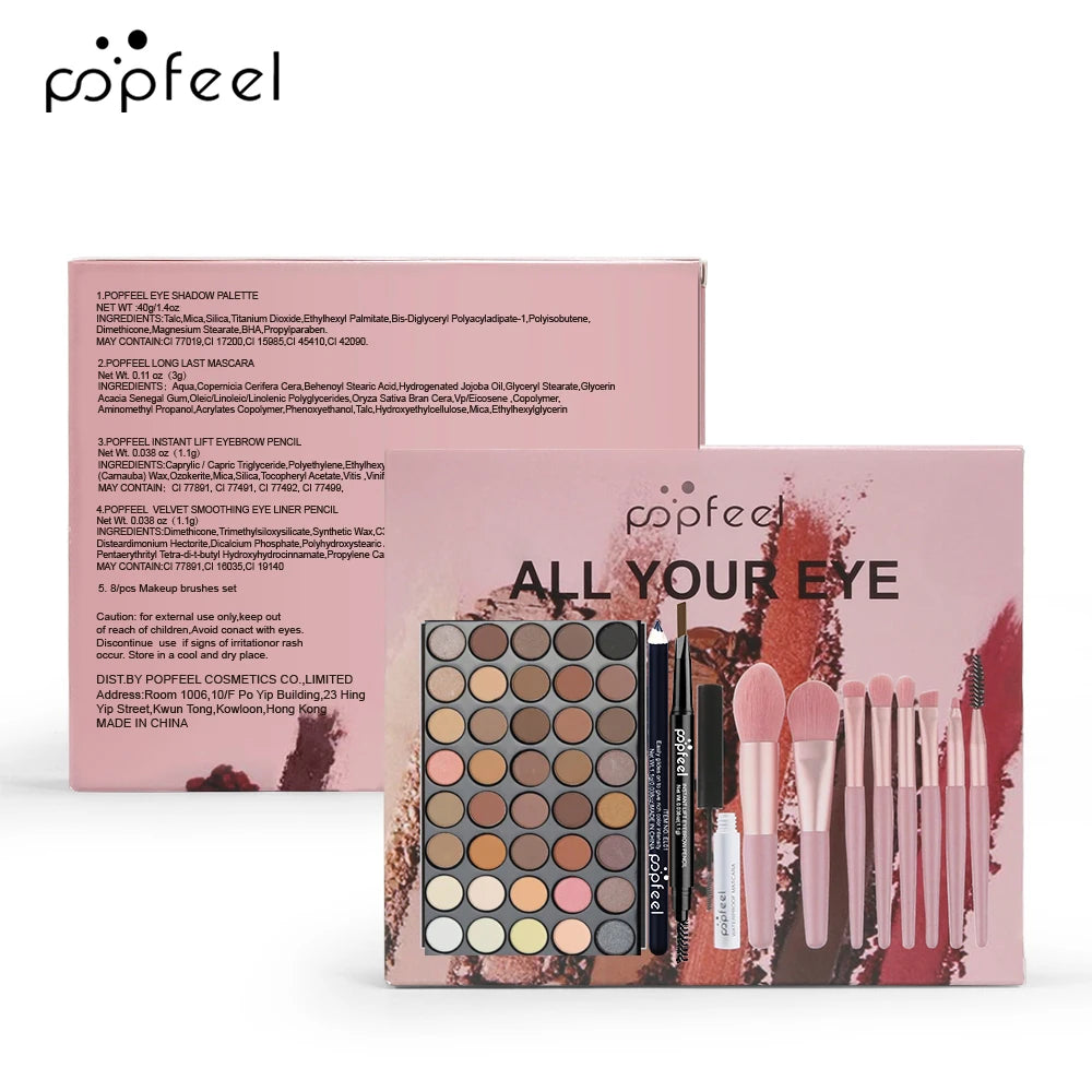 POPFEEL Eye Makeup Set – Palette, Eyeliner, Mascara & 8 Brushes Eye Makeup Set PLUSH SET002A