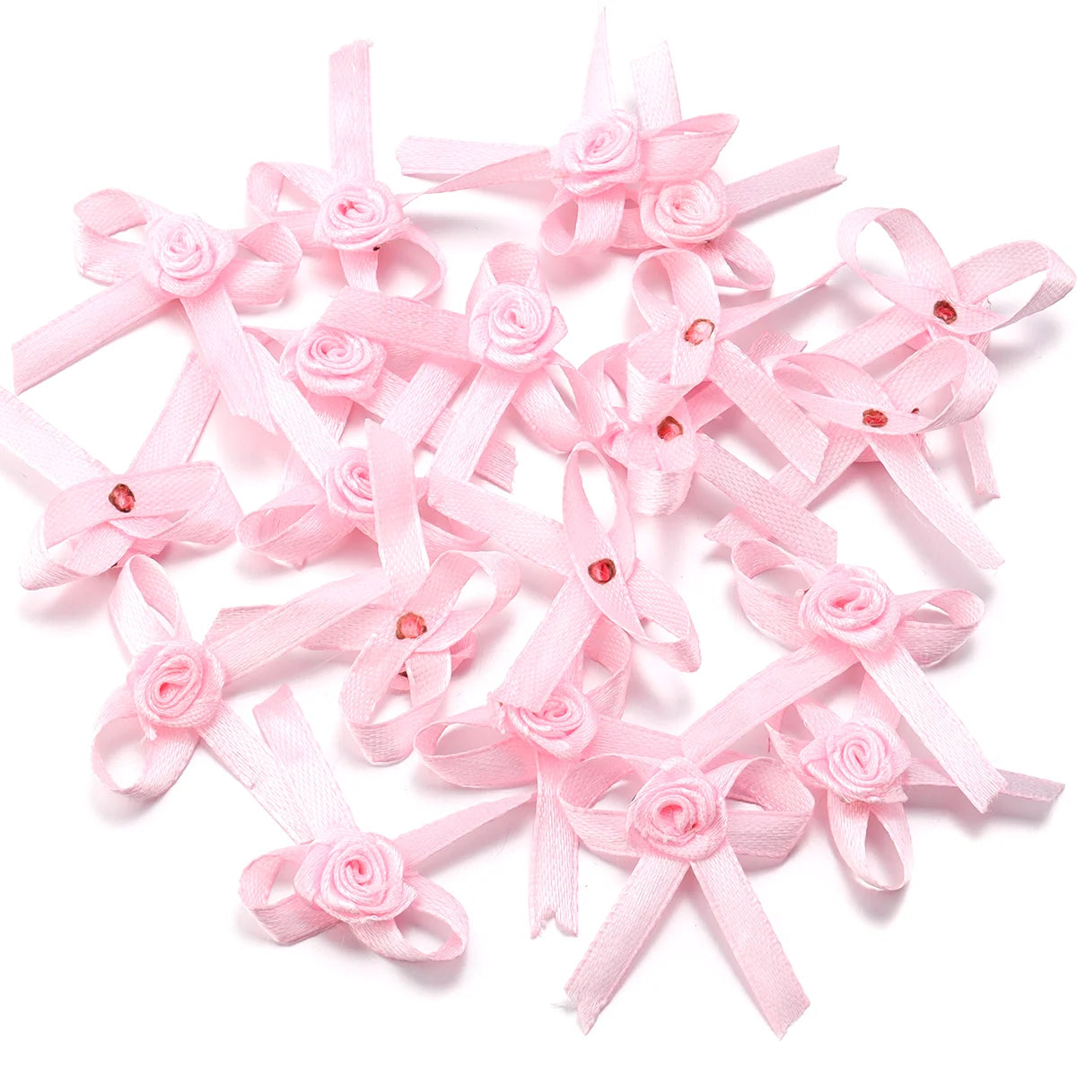 50pcs Satin Ribbon Bows 3.5x4.5cm – Colorful DIY Craft Bowknots Satin Ribbon Bows PLUSH Pink 3.5x4.5cm