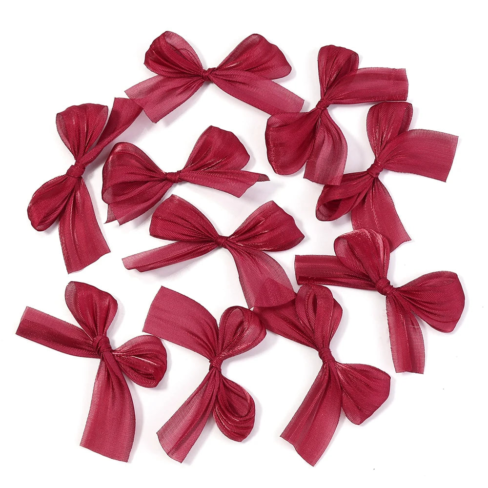 10pcs Pleated Satin Ribbon Bows – DIY Wedding & Hair Decor Satin Ribbon Bows PLUSH wine red