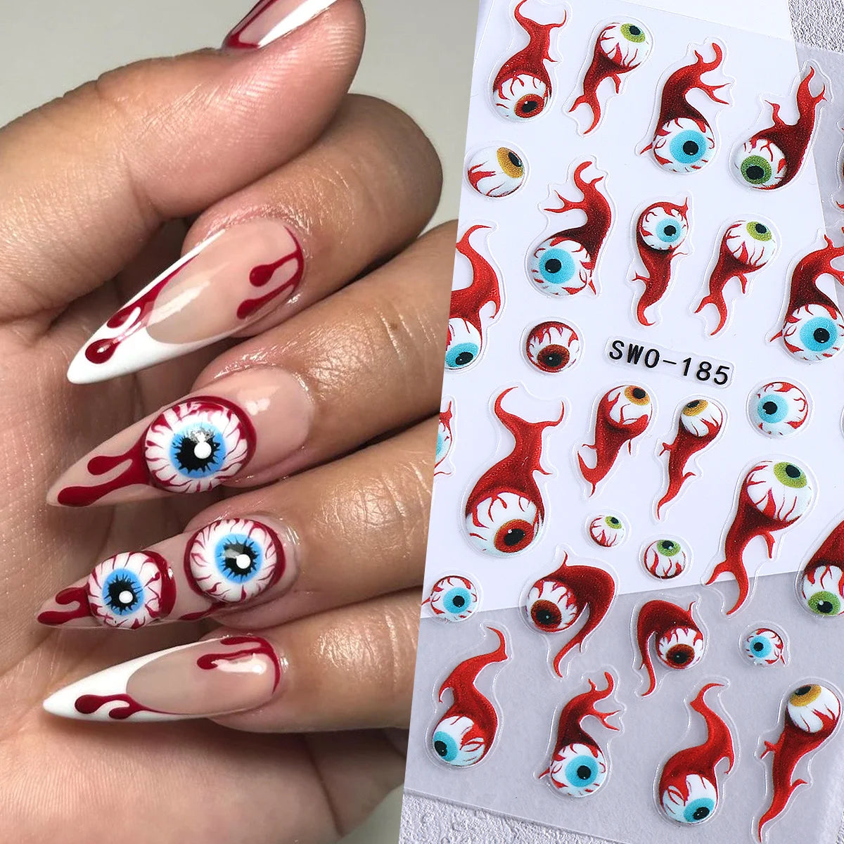 Halloween Bloodshot Eyeball Matte Nail Decals – 2 Sheets Nail Art Decals PLUSH