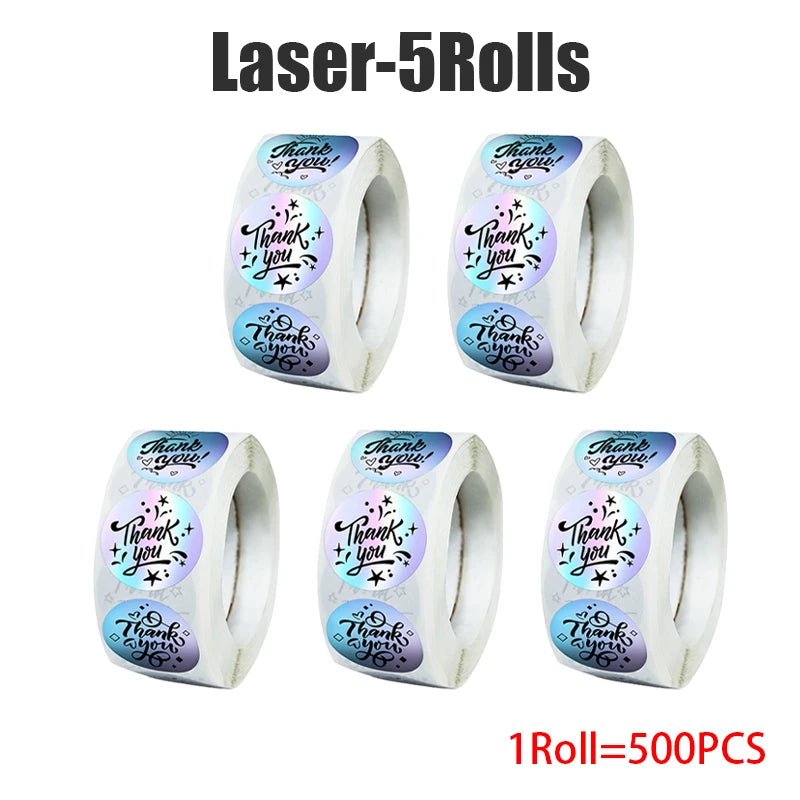 500pcs Laser Thank You Stickers 1 Inch Self-Adhesive Labels Packaging Sticker Labels PLUSH Laser-5Rolls 1Roll for 500PCS
