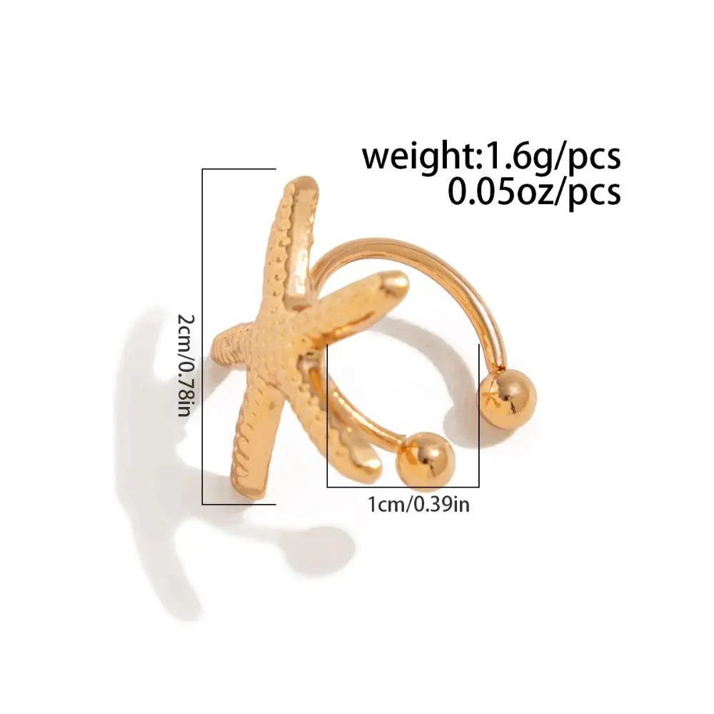 Vintage Flower C-Shape Ear Cuff – Starfish Shell Clip Earring Clip-On Ear Cuff PLUSH