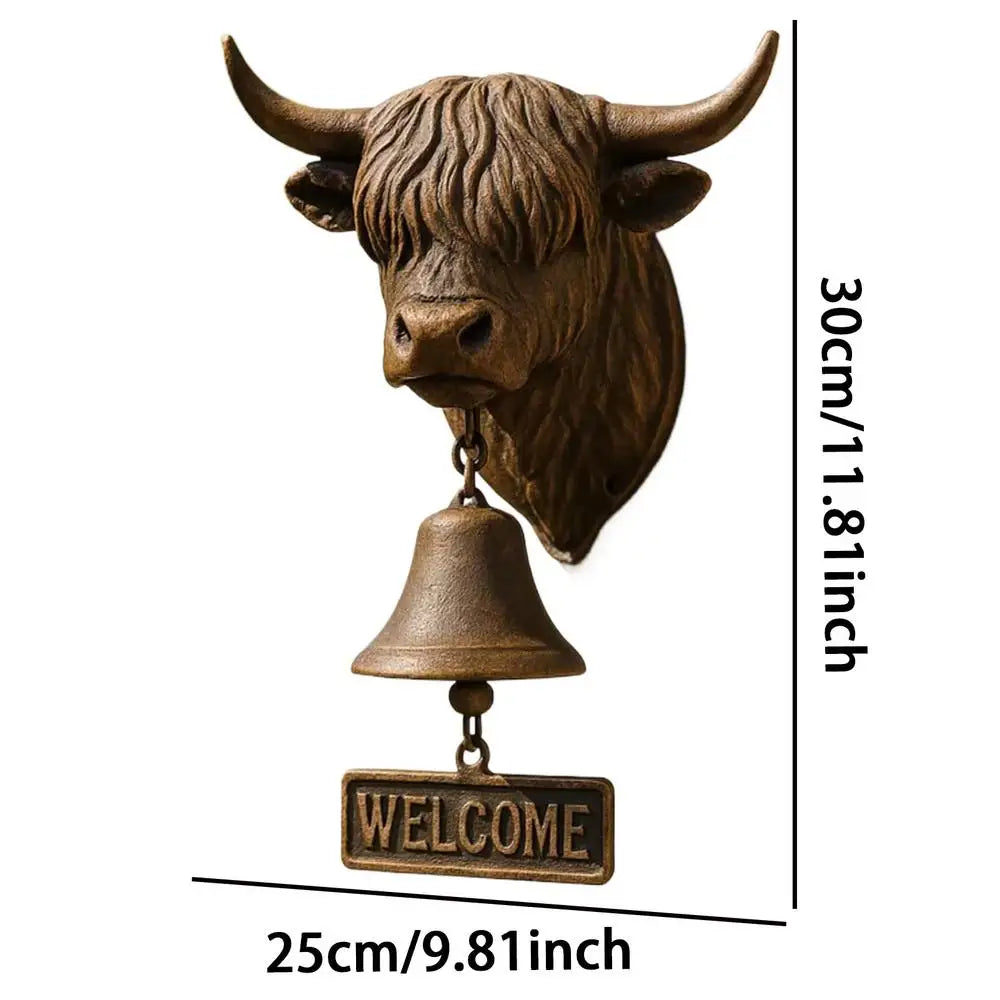Rustic Cow Welcome Bell Wall Mount Manual Doorbell Decor Manual Doorbell Decor PLUSH 1PC
