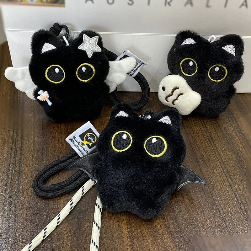 Cute Black Cat Plush Keychain – Big-Eyed Kitten Key Ring Plush Keychain Charm PLUSH