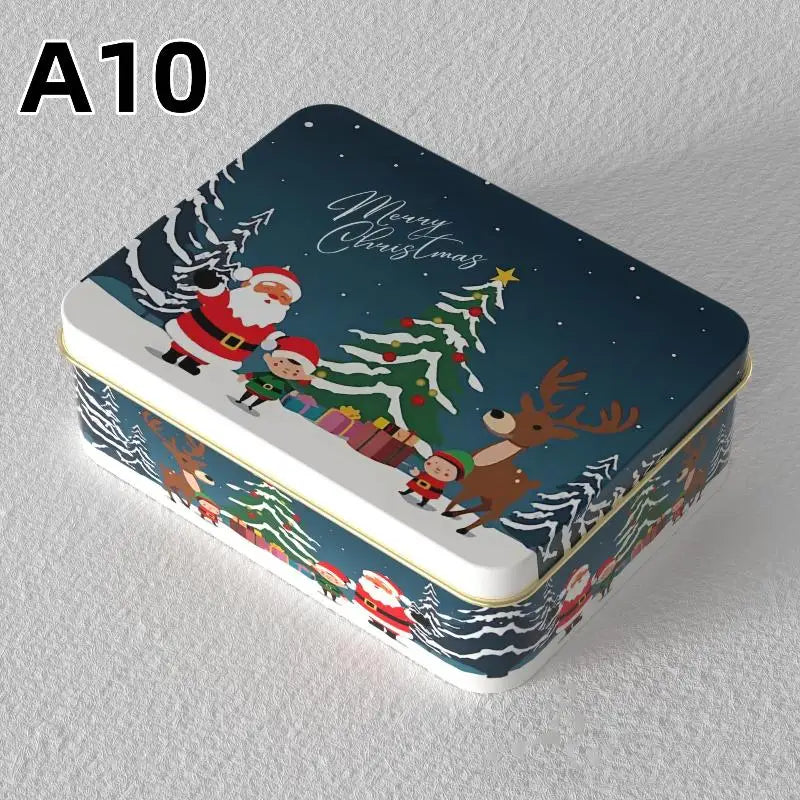 Christmas Tin Can Box – Elk & Santa Candy Cookie Gift Storage Holiday Tin Box PLUSH A10