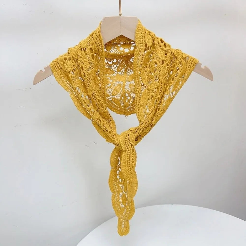 Women's Knit Crochet Lace Shawl Scarf – Hollow Floral Cape Knit Crochet Shawl PLUSH Yellow