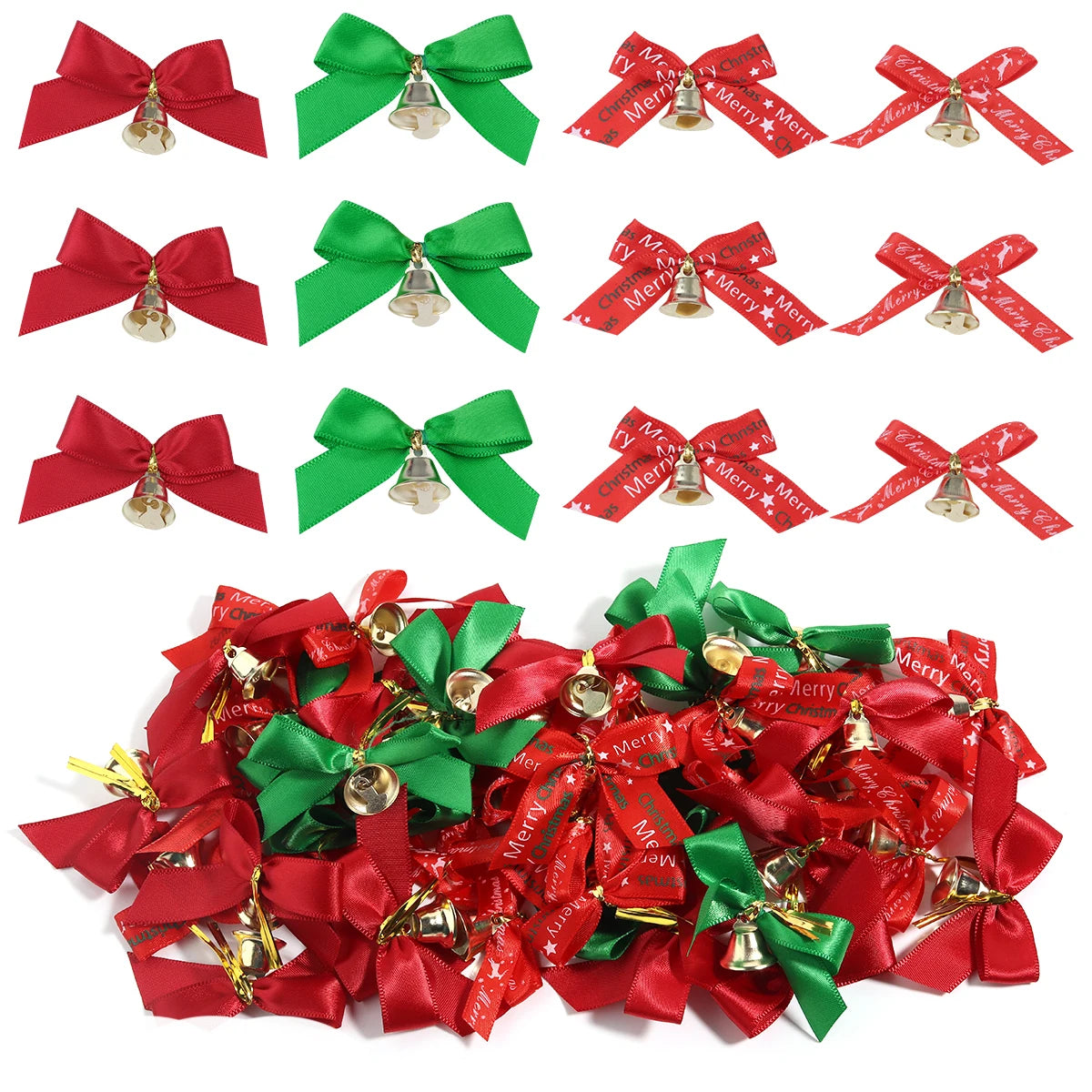 10pcs Christmas Bowknot Bell Bows – DIY Jewelry & Tree Decor Craft Bow Ornaments PLUSH