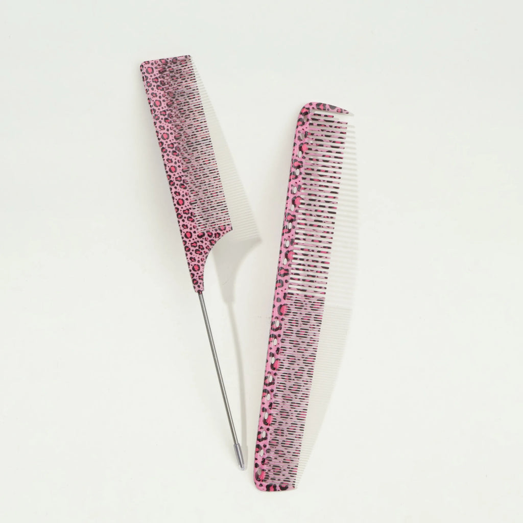 Leopard Pattern Hair Combs Set – Tail & Smooth Comb, All Hair Hair Comb Set PLUSH