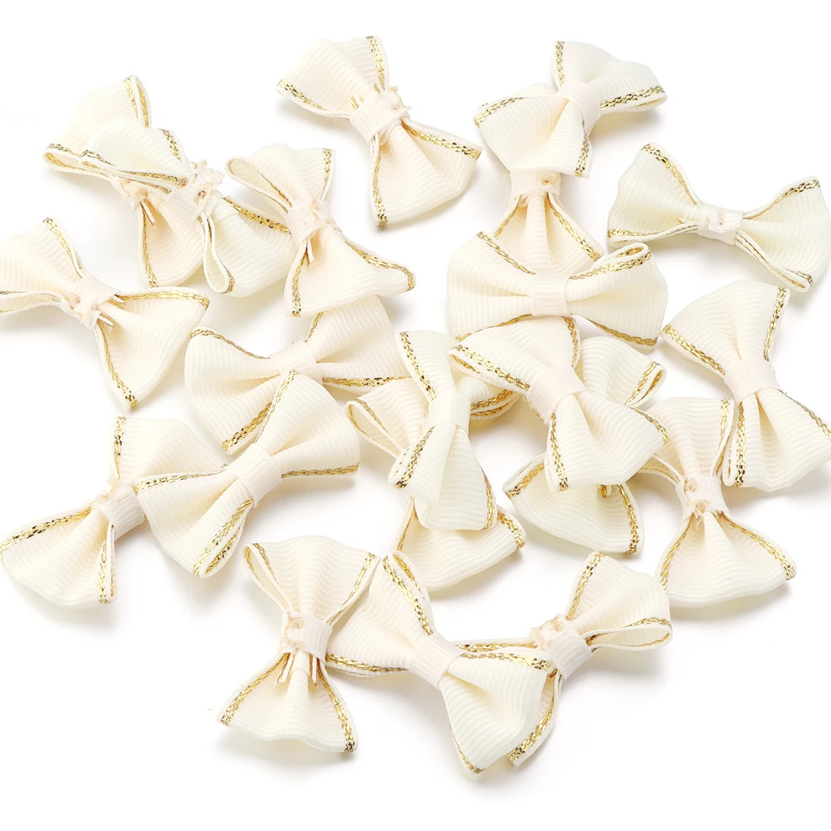 30pcs Satin Ribbon Bows 38x23mm – Colorful DIY Craft Decor Ribbon Bow Embellishments PLUSH Beige
