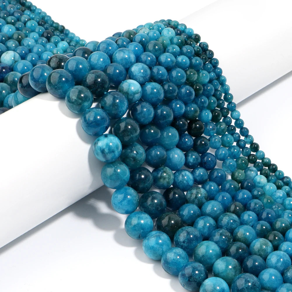 Natural Dark Apatite Round Stone Beads 4–12mm | DIY Jewelry Natural Stone Beads PLUSH