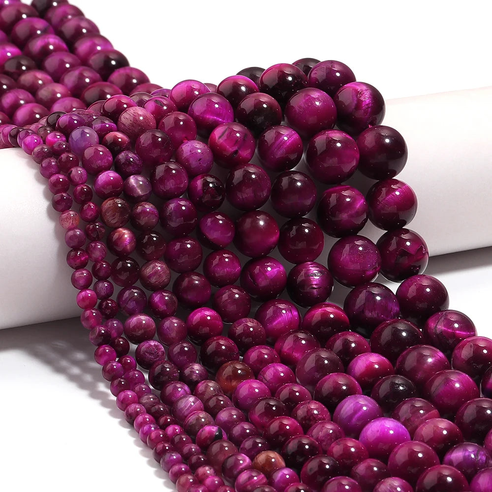 Hot Pink Tiger's Eye Spacer Beads 4–12mm | DIY Jewelry Making Natural Stone Beads PLUSH
