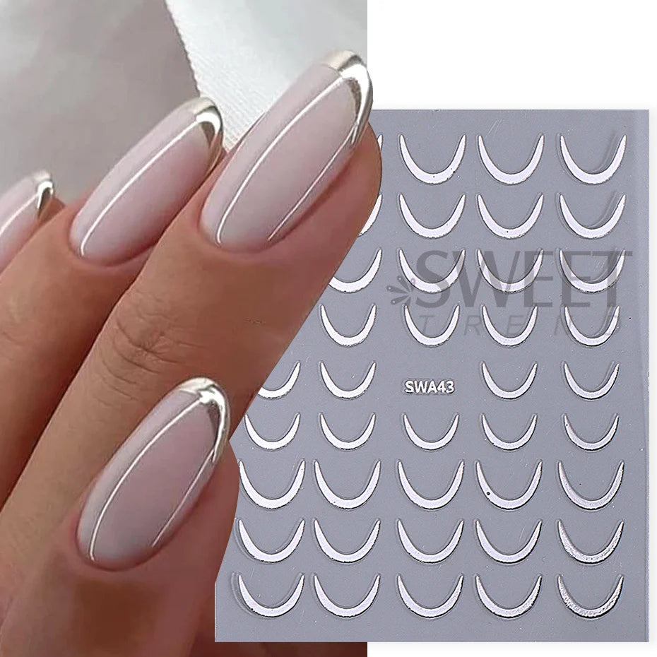 Gold Silver French Curve Stripe Nail Art Stickers – 2pcs Set Nail Art Stickers PLUSH