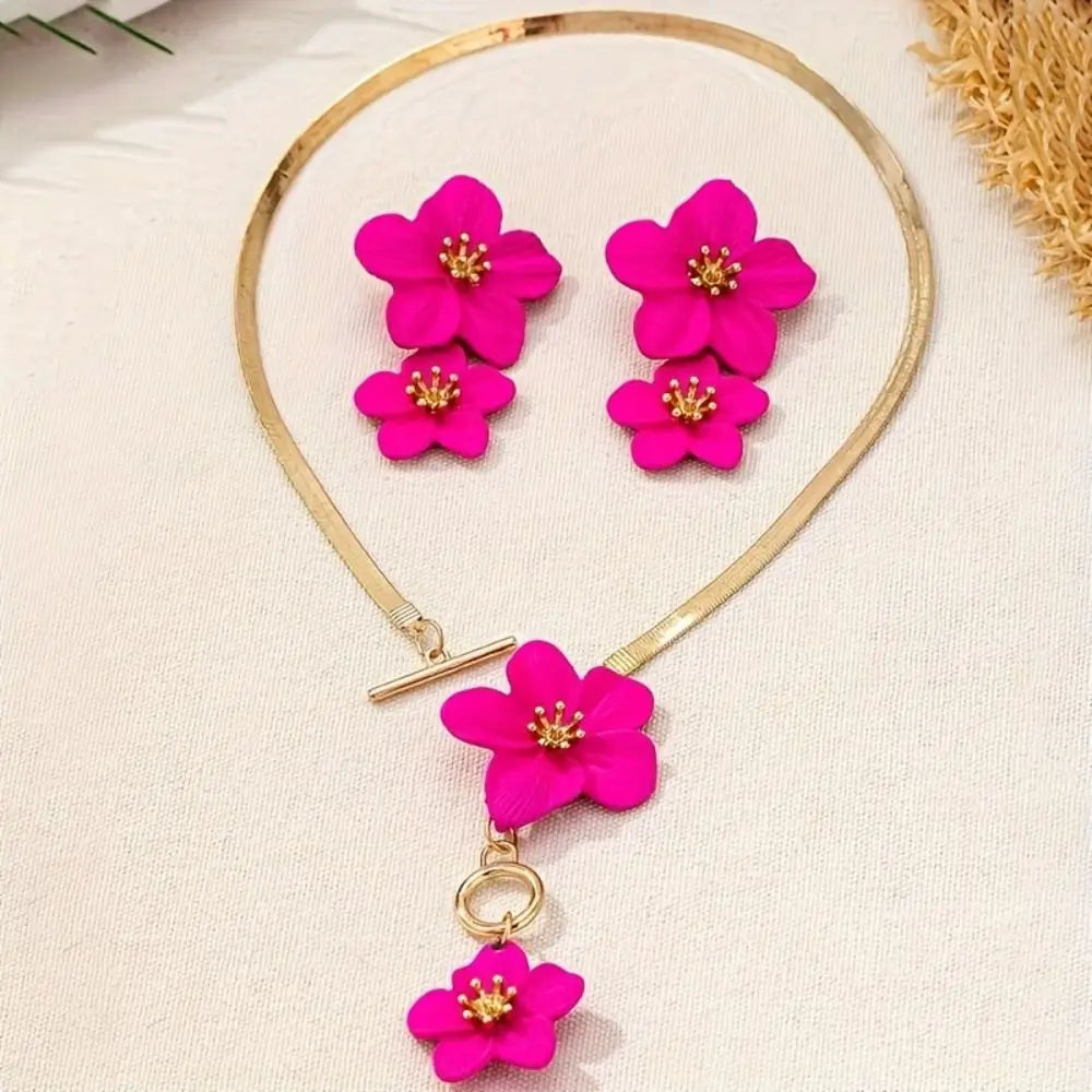 Bohemian Flower Snake Chain Necklace & Earrings Set | Women Jewelry Set PLUSH