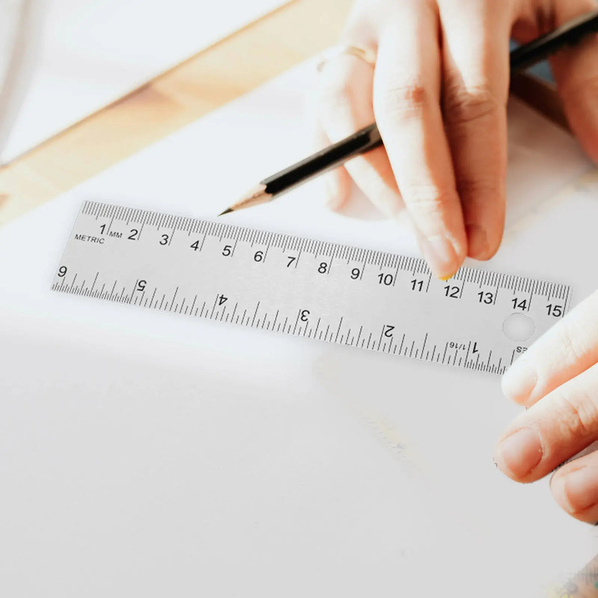 Stainless Steel Cork Back Metal Ruler 15cm/6in Dual Scale Metal Ruler PLUSH