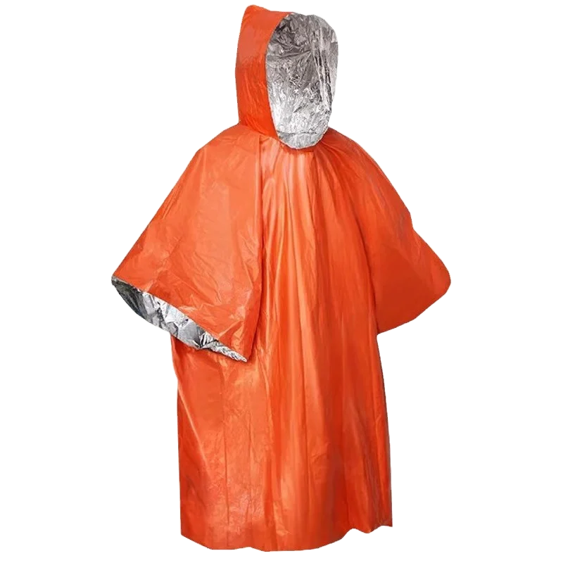 Survival Foil Emergency Blanket & Waterproof Rain Poncho Survival Outdoor Gear PLUSH Orange 1PC
