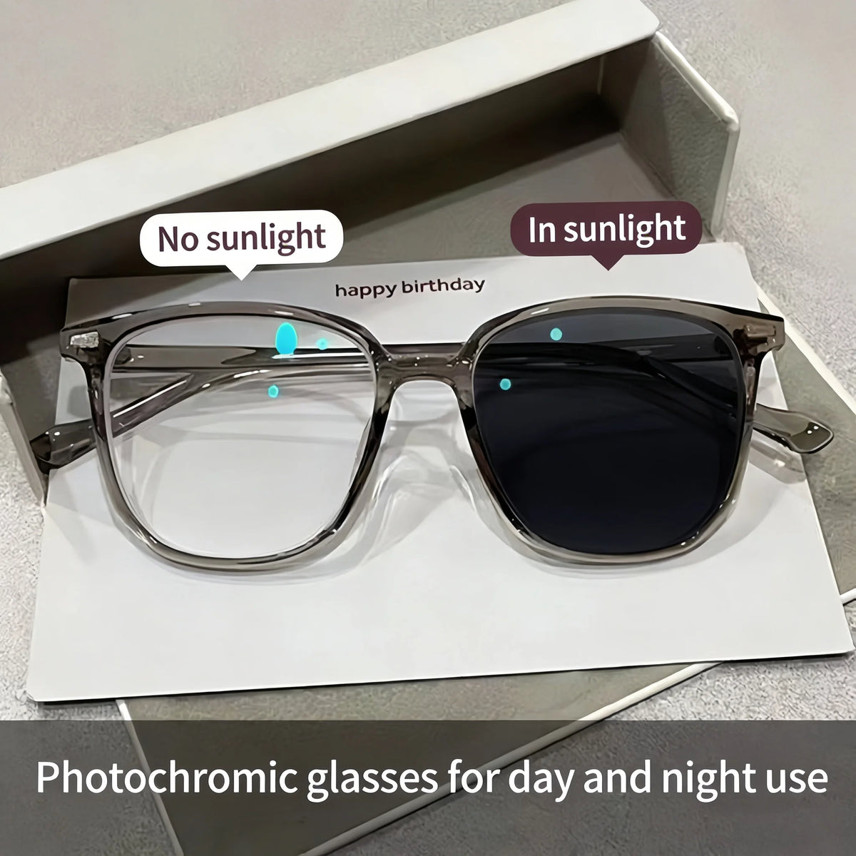 Photochromic Blue Light Glasses Square Frame Myopia Up to -4.0 Photochromic Eyeglasses PLUSH