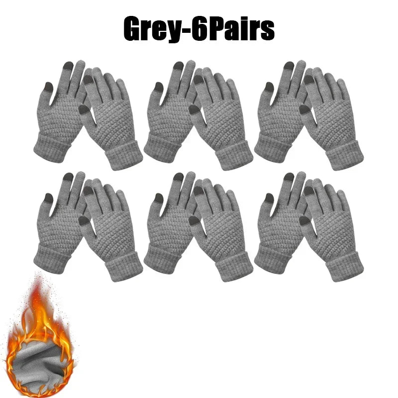 Winter Touch Screen Gloves – Warm Knit Mittens Unisex Winter Knit Gloves PLUSH Grey-6Pairs