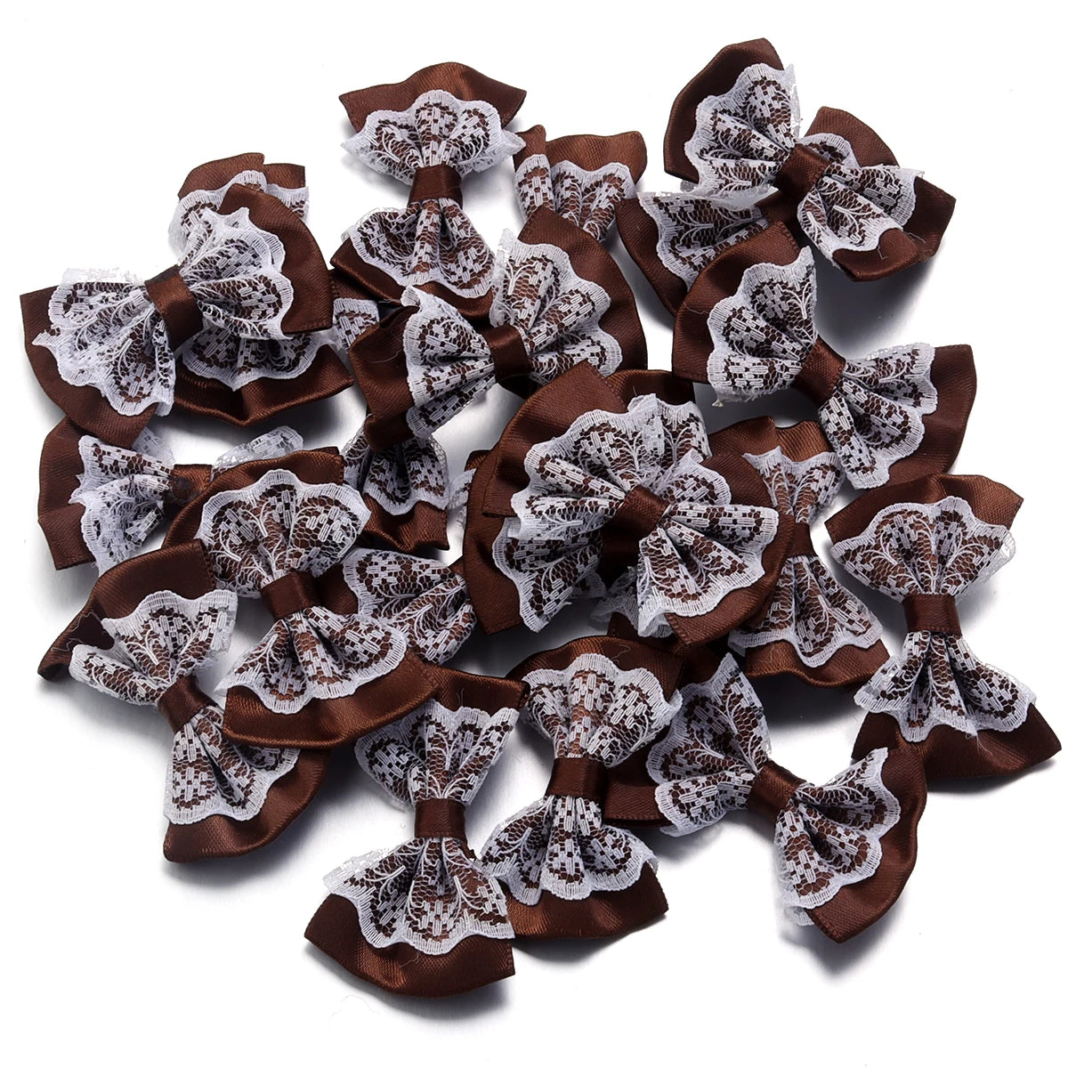 20pcs Double Layer Satin Ribbon Bows – Colourful DIY Craft Ribbon Craft Bows PLUSH Brown 3.5X5.7cm