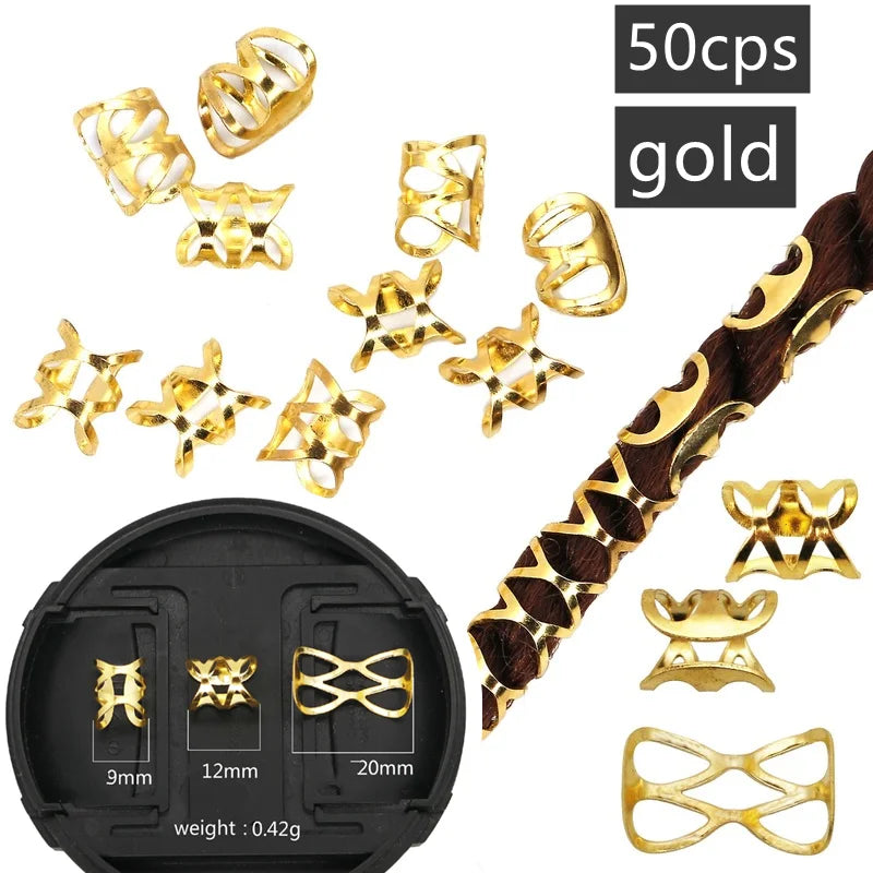 50pcs African Hair Rings Cuffs Dreadlock Bead Charms Gold Black Hair Cuff Beads PLUSH