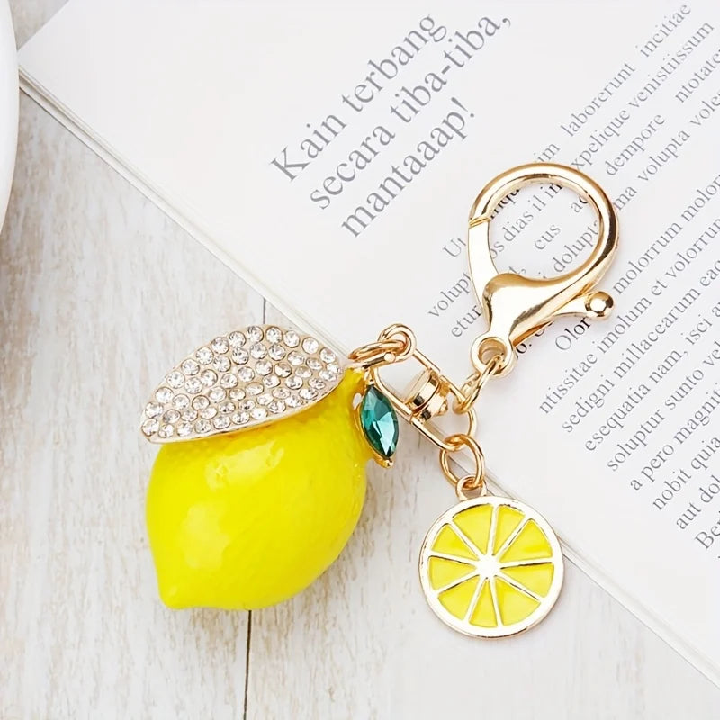 Rhinestone Lemon Keychain – Alloy Fruit Key Ring & Bag Charm Fashion Keychain PLUSH