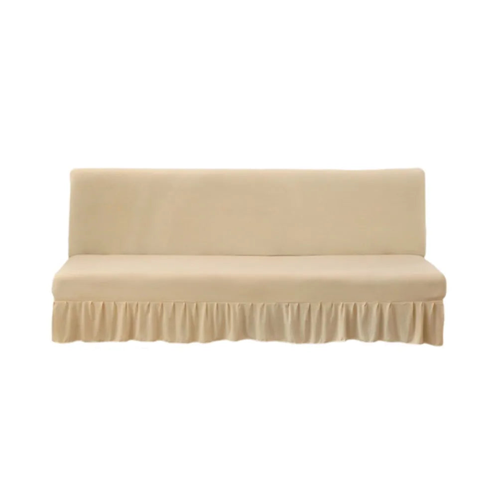 Elastic Armless Futon Sofa Cover with Skirt | Slipcover Sofa Slipcover PLUSH Beige S