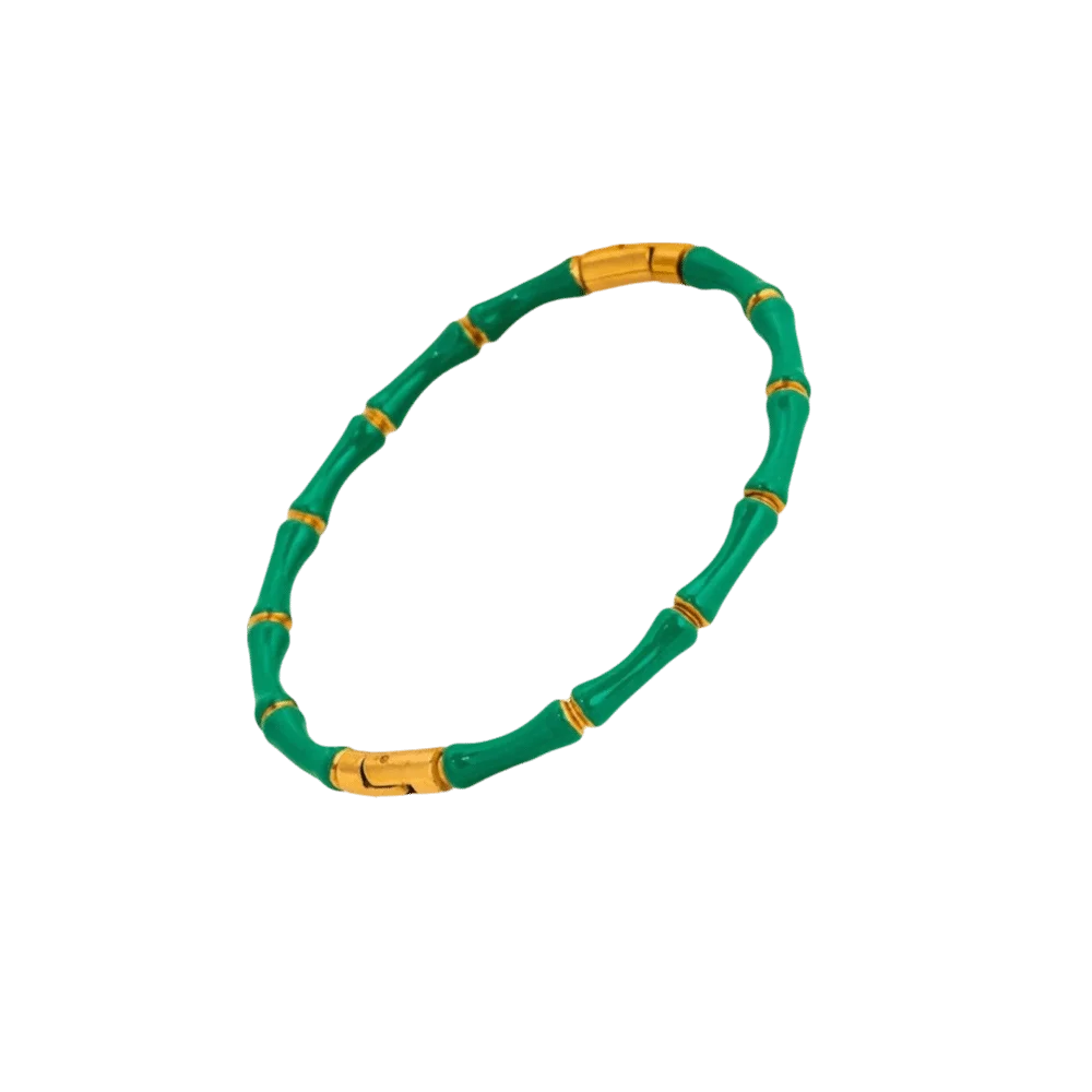 Colorful Bamboo Joint Bangle – Gold Stainless Steel Enamel Bracelet Enamel Bangle Bracelet PLUSH Green
