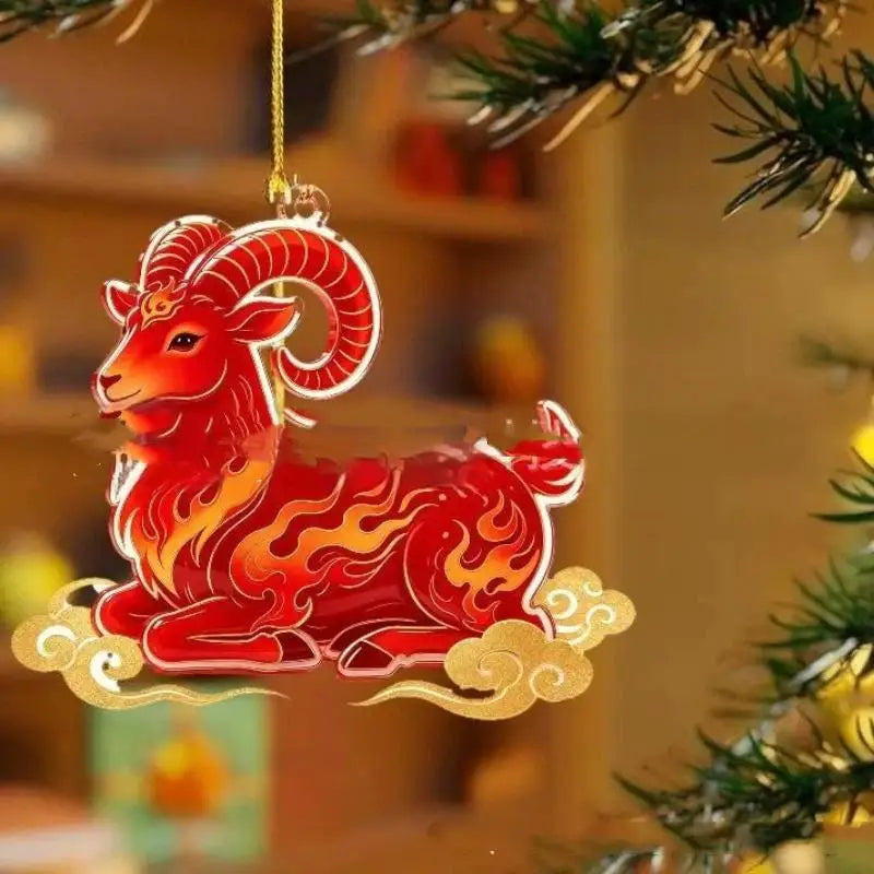 Acrylic Chinese Zodiac Goat Ornament – Red & Gold Pendant Festive Hanging Ornament PLUSH C size1