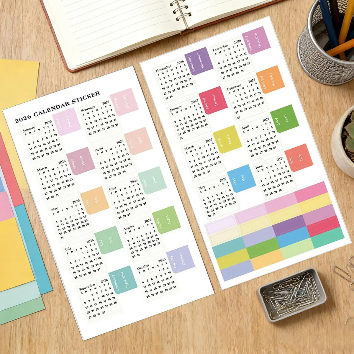 2026 Monthly Calendar Planner Stickers – Journal & Scrapbook Planner Sticker Labels PLUSH
