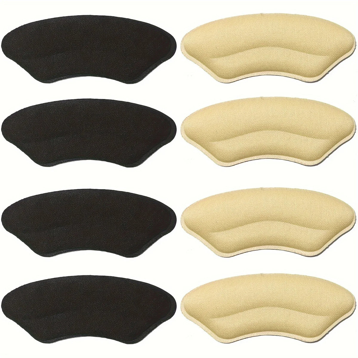 8-Pack Memory Foam Heel Pads – Self-Adhesive Shoe Inserts Heel Inserts PLUSH Beige Black 4 pairs 0